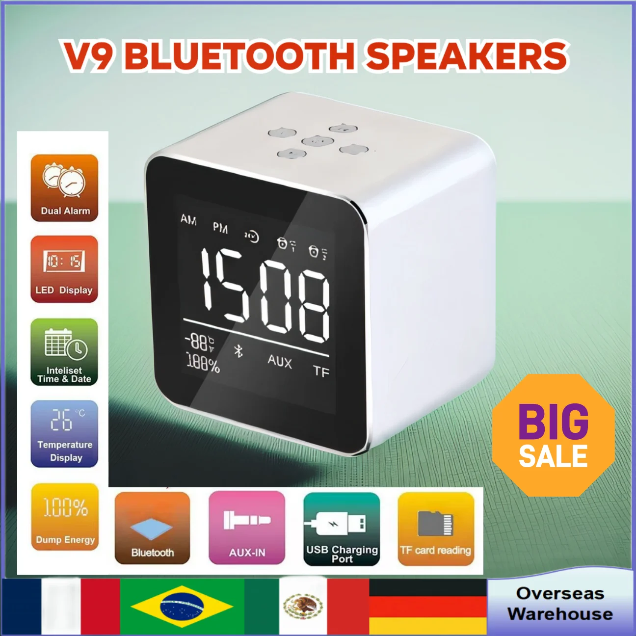 V9 Bluetooth-колонки портативный беспроводной металлический Bluetooth-динамик супер бас