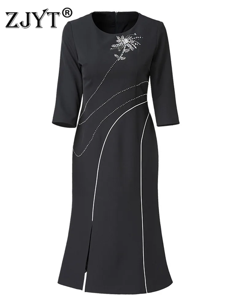 ZJYT Designer Elegant Lady Luxury Diamonds Trumpet Dress Black Party Women Spring Clothes 2022 Fashion Office Midi Vestidos
ZJYT Designer Elegant Lady Luxury Diamonds Trumpet Dress Black Party Women Spring Clothes 2022 Fashion Office Midi Vestidos