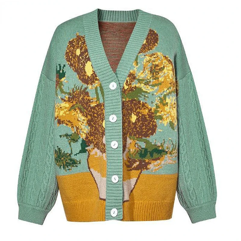 2022 Fall Casual Loose Knit Top Green Blue Unisex Cardigan Sweater Harajuku Van Gogh Sunflower Knit Button Cardigan One Piece
2022 Fall Casual Loose Knit Top Green Blue Unisex Cardigan Sweater Harajuku Van Gogh Sunflower Knit Button Cardigan One Piece