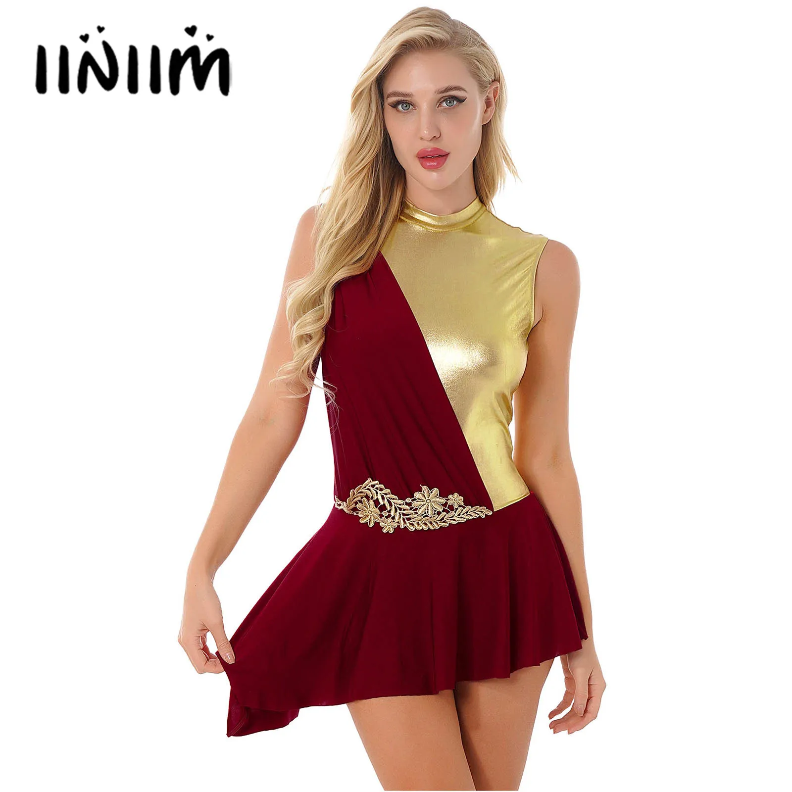 Womens Figure Skating Dance Dress Costume Patchwork Hem Dance Dress Mock Neck Sleeveless Flower Embroidery Ruffled Prom Dresses
Womens Figure Skating Dance Dress Costume Patchwork Hem Dance Dress Mock Neck Sleeveless Flower Embroidery Ruffled Prom Dresses