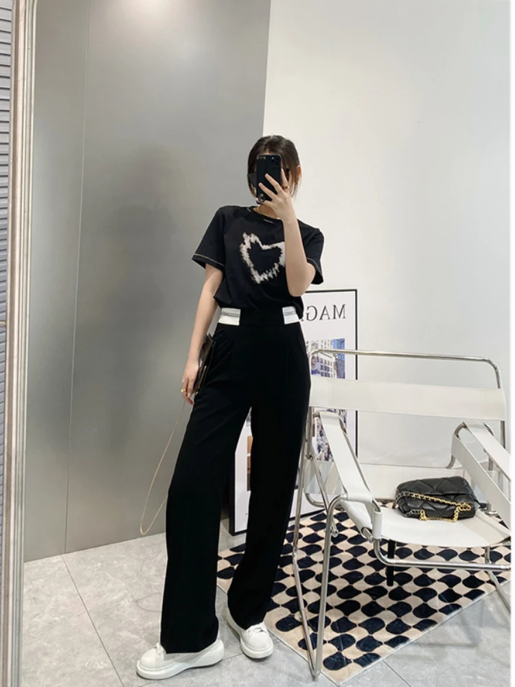 Women Pants 2022 Spring and Summer New Letter Contrast Color Stitching Black Women Wide-leg Casual Straight Trousers
Women Pants 2022 Spring and Summer New Letter Contrast Color Stitching Black Women Wide-leg Casual Straight Trousers