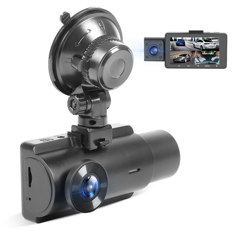 1080P Dash Cam Front and Inside Rear Three Camera 140° Wide Angle Car Recorder G-Sensor Loop Recording with 3" LCD Car Camera
1080P Dash Cam Front and Inside Rear Three Camera 140° Wide Angle Car Recorder G-Sensor Loop Recording with 3" LCD Car Camera