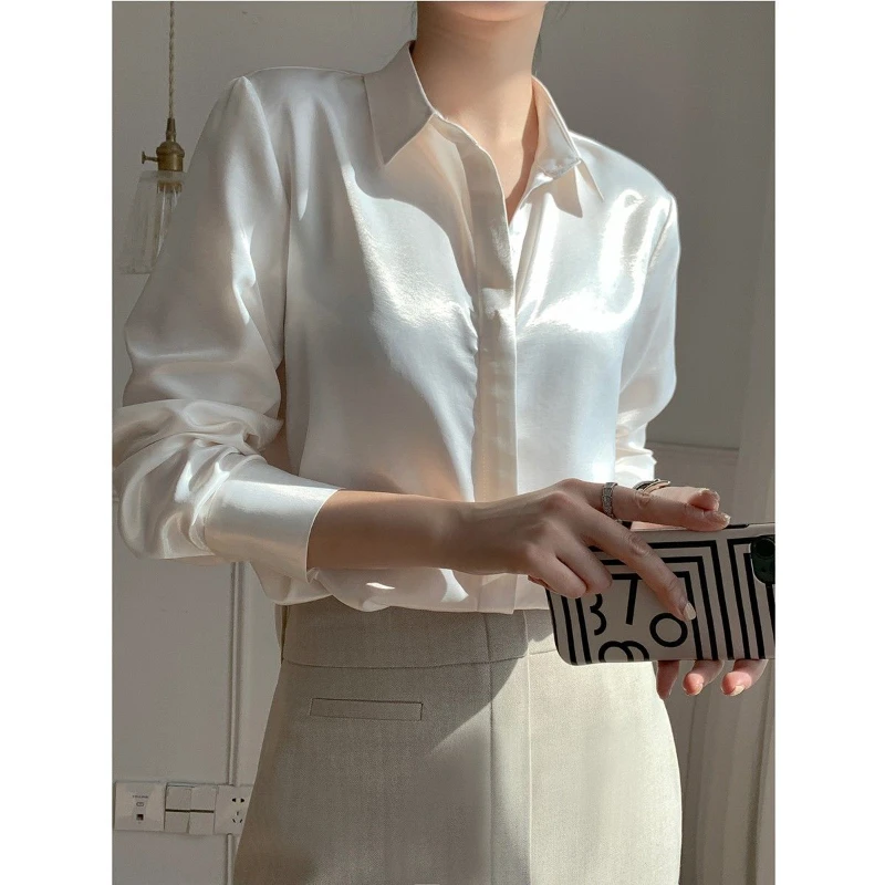 Women's Single Button Shirts Satin Blouse Female Long Sleeve Shirt Ladies Solid Blouses Pullover Tops Blusas Ropa De Mujer G289
Women's Single Button Shirts Satin Blouse Female Long Sleeve Shirt Ladies Solid Blouses Pullover Tops Blusas Ropa De Mujer G289