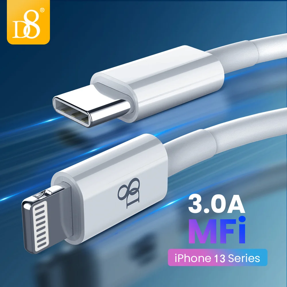 

Кабель D8 USB C для передачи данных с Type-C на 8 Pin Kable для iPhone зарядное устройство MFi PD 20 Вт 3A шнур для быстрой зарядки для iPhone 13 12 11 Pro Max