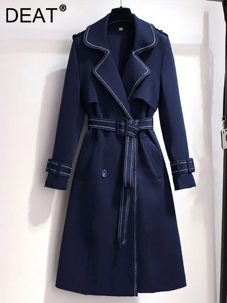 DEAT Women's Denim Trench Coat Bright Lines Decoration Long Sleeve Belt Waist navy Windbreak 2023 Autumn New Fashion 29L4107
DEAT Women's Denim Trench Coat Bright Lines Decoration Long Sleeve Belt Waist navy Windbreak 2023 Autumn New Fashion 29L4107