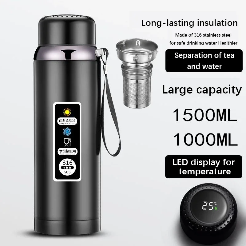 316 Stainless Steel Thermal 600-1500ml Vacuum Flask LED Temperature Display Large Capacity Insulated Thermos Tea Water Bottle
316 Stainless Steel Thermal 600-1500ml Vacuum Flask LED Temperature Display Large Capacity Insulated Thermos Tea Water Bottle