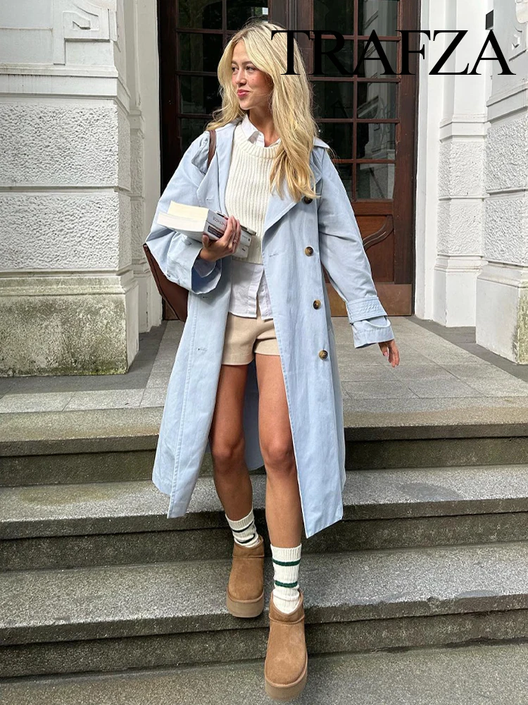 TRAFZA Autumn New Fashion Woman Casual Solid Color Lapel Windbreaker Female Vintage Chic Pockets Belt Long Sleeves Loose Coat
TRAFZA Autumn New Fashion Woman Casual Solid Color Lapel Windbreaker Female Vintage Chic Pockets Belt Long Sleeves Loose Coat