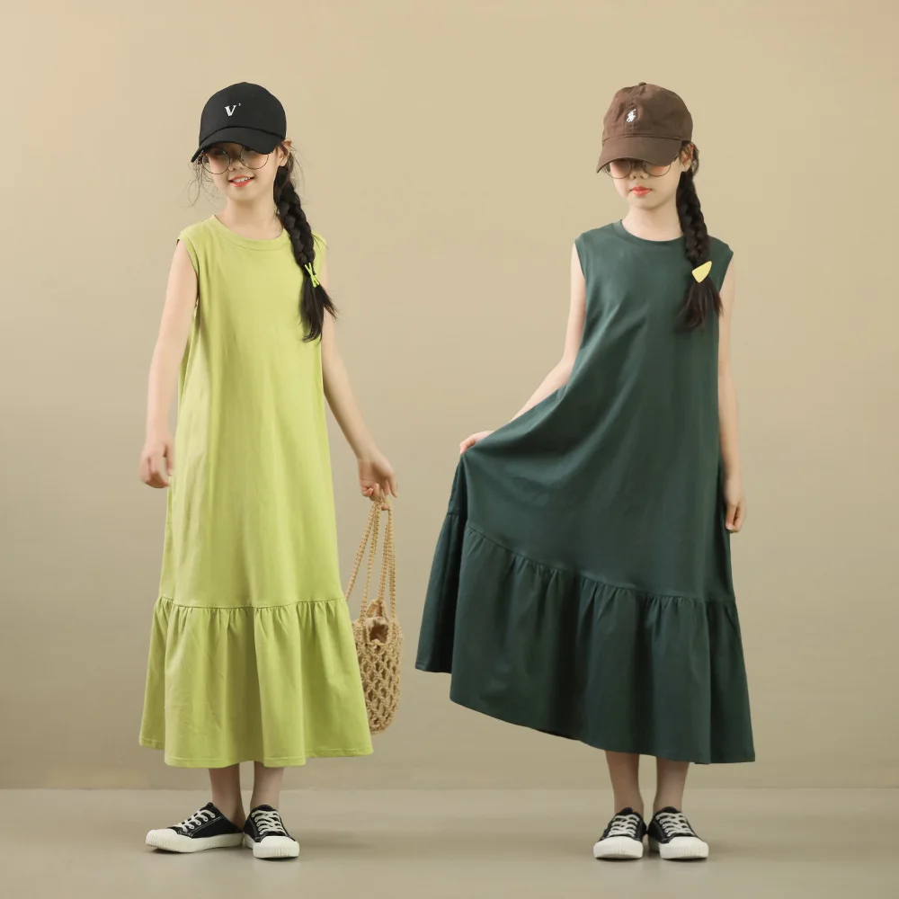 Girls Maxi Long Cotton Dress Summer 2023 New Sleeveless Casual Children Clothing Cute Kids Loose Dresses Green Color
Girls Maxi Long Cotton Dress Summer 2023 New Sleeveless Casual Children Clothing Cute Kids Loose Dresses Green Color