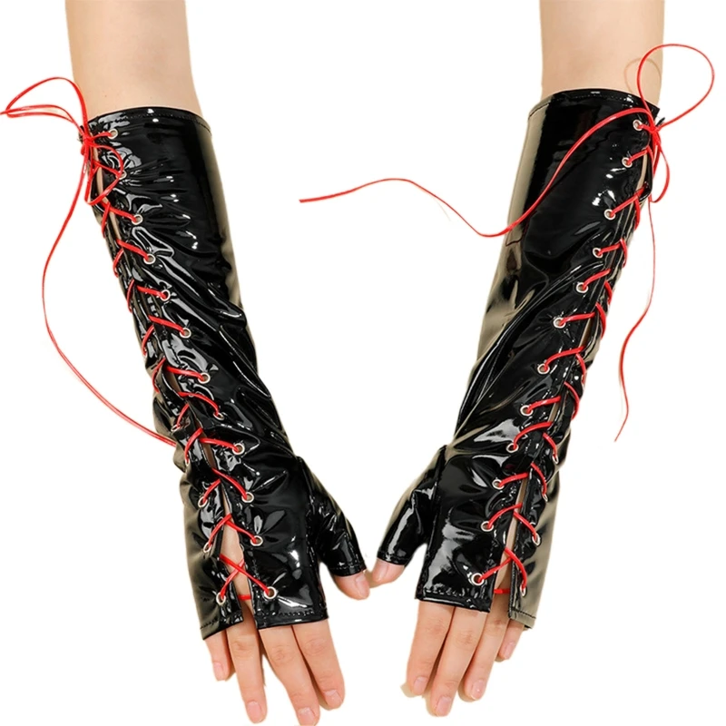 Women Bride Gloves Nightclub Faux Leather Anti-UV Adjustable Gloves Dance Half Finger Gloves Bandage Rope Mitten M6CD
Women Bride Gloves Nightclub Faux Leather Anti-UV Adjustable Gloves Dance Half Finger Gloves Bandage Rope Mitten M6CD