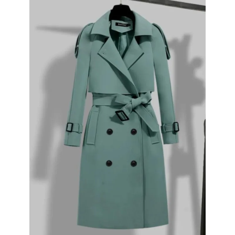 

Новинка, осенне-зимнее однотонное двубортное длинное пальто с отложным воротником, верхняя одежда, ветровка, женские куртки N50