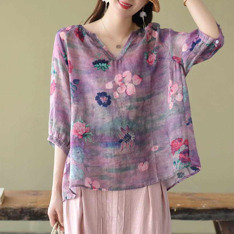 2020 Summer New Arts Style Women 3/4 Sleeve Loose Shirts Vintage Print V-neck Cotton Blouses Plus Size Tops Femme Bluse M125
2020 Summer New Arts Style Women 3/4 Sleeve Loose Shirts Vintage Print V-neck Cotton Blouses Plus Size Tops Femme Bluse M125