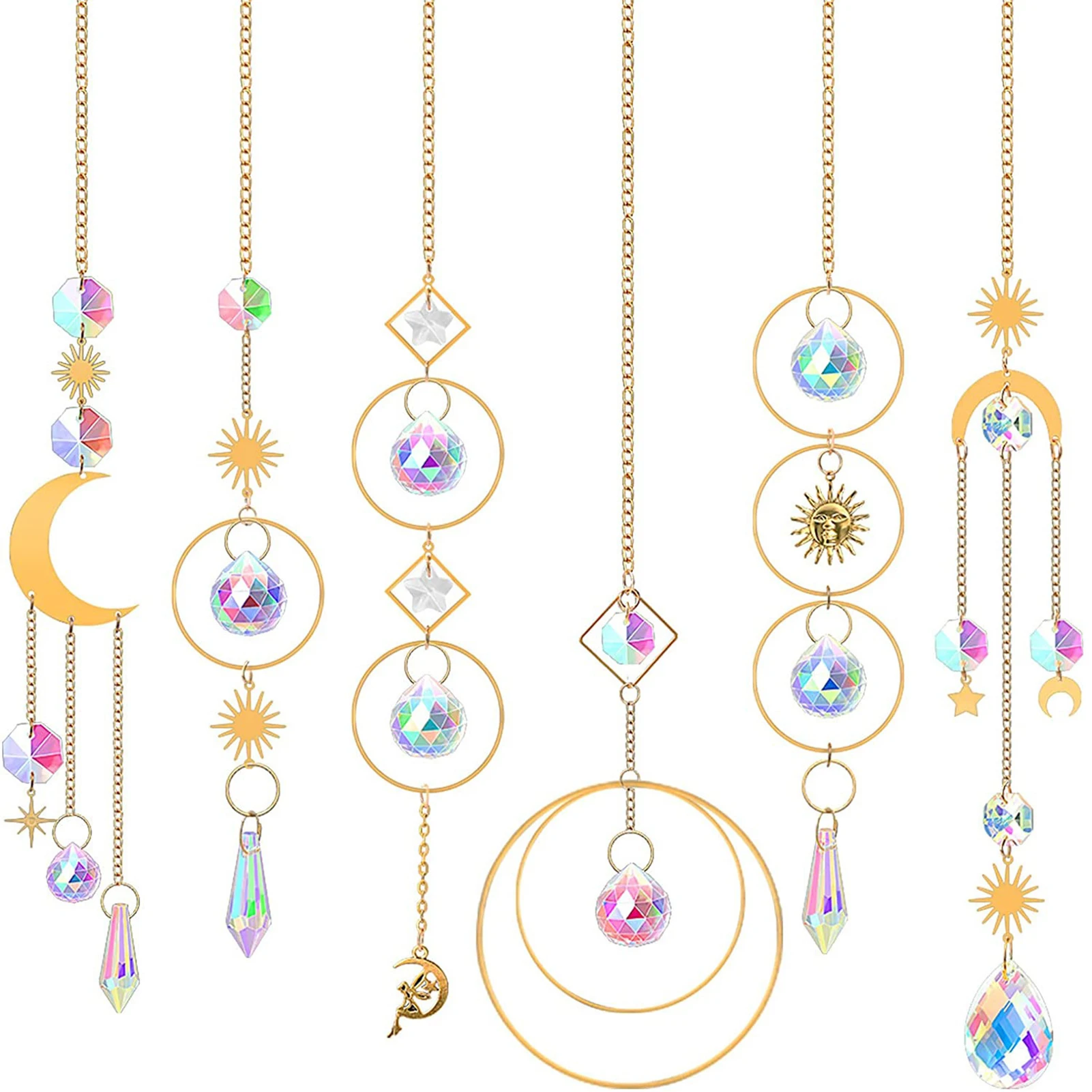 6 Pieces Colorful Crystals SuncatcherHangings Prism Ornament With Chain Pendants Rainbow Maker Garden Sun Catcher Moon Prism
6 Pieces Colorful Crystals SuncatcherHangings Prism Ornament With Chain Pendants Rainbow Maker Garden Sun Catcher Moon Prism