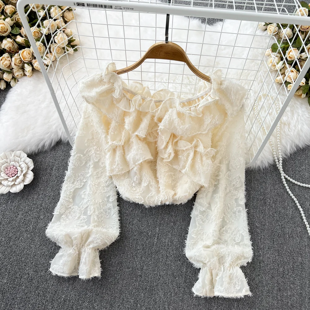 Осень 2022 Корейская версия a Word плечи с открытыми плечами с оборками свободный рукав-колокол Яркий Женский Повседневный стиль Sh
Осень 2022 Корейская версия a Word плечи с открытыми плечами с оборками свободный рукав-колокол Яркий Женский Повседневный стиль Sh