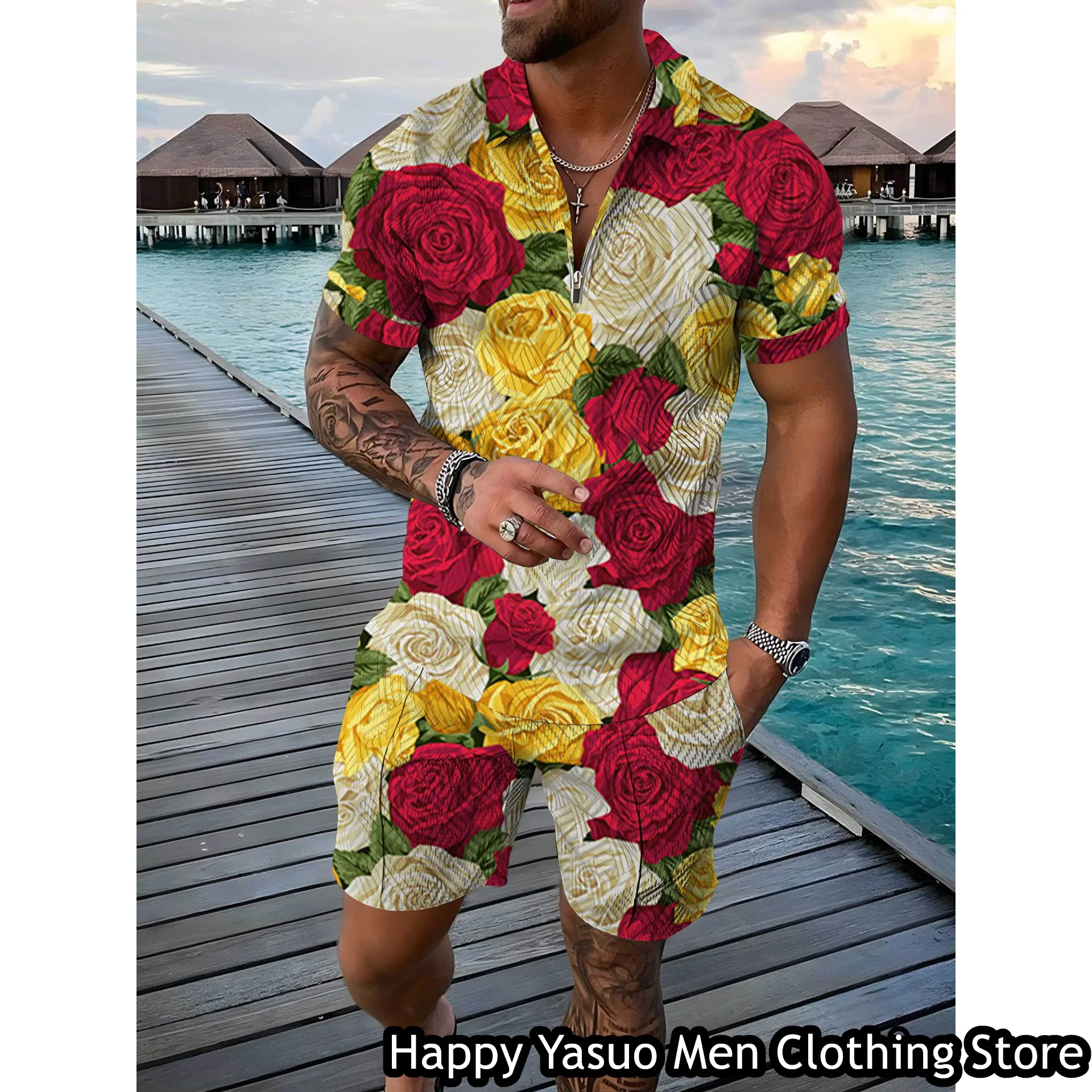 Summer Men Floral Printing Polo Shirt Shorts Man Turn Down collar Polo Set 2 Pieces Fashion Outfit Male Casual Vintage Clothing
Summer Men Floral Printing Polo Shirt Shorts Man Turn Down collar Polo Set 2 Pieces Fashion Outfit Male Casual Vintage Clothing