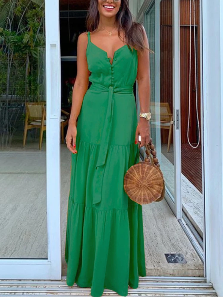 Summer Fashion Temperament dress Solid Women New Button V-neck Sleeveless Suspender Lace Waist Bow Tie Belt Vestido Office Lady
Summer Fashion Temperament dress Solid Women New Button V-neck Sleeveless Suspender Lace Waist Bow Tie Belt Vestido Office Lady