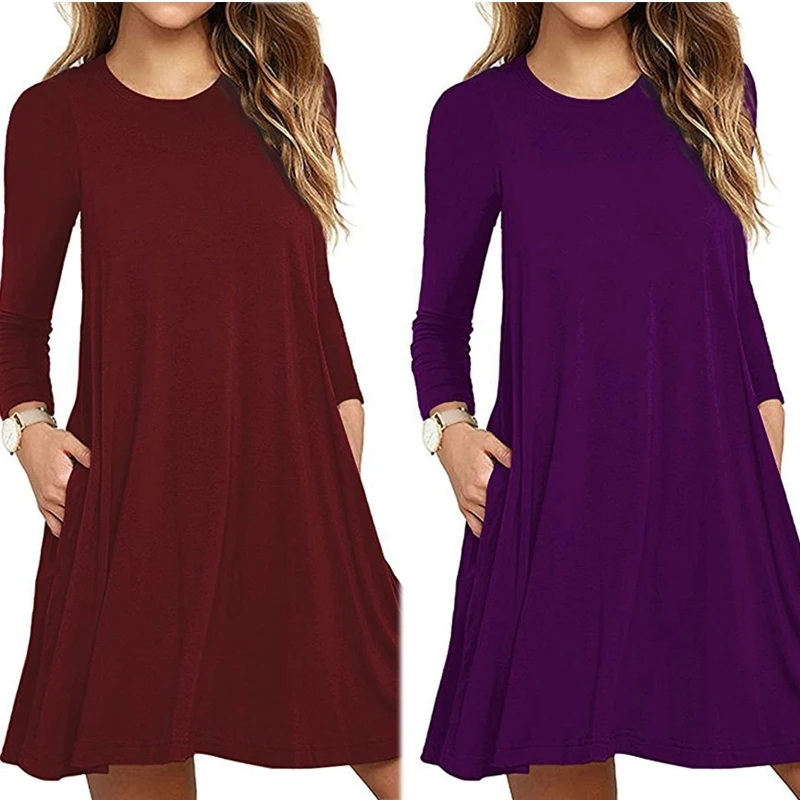 Women Autumn Long Sleeve Pockets Casual Swing Midi T-Shirt Dress Simple Plain Solid Color Crew Neck Pleated Flowy Hem Loose Tops
Women Autumn Long Sleeve Pockets Casual Swing Midi T-Shirt Dress Simple Plain Solid Color Crew Neck Pleated Flowy Hem Loose Tops