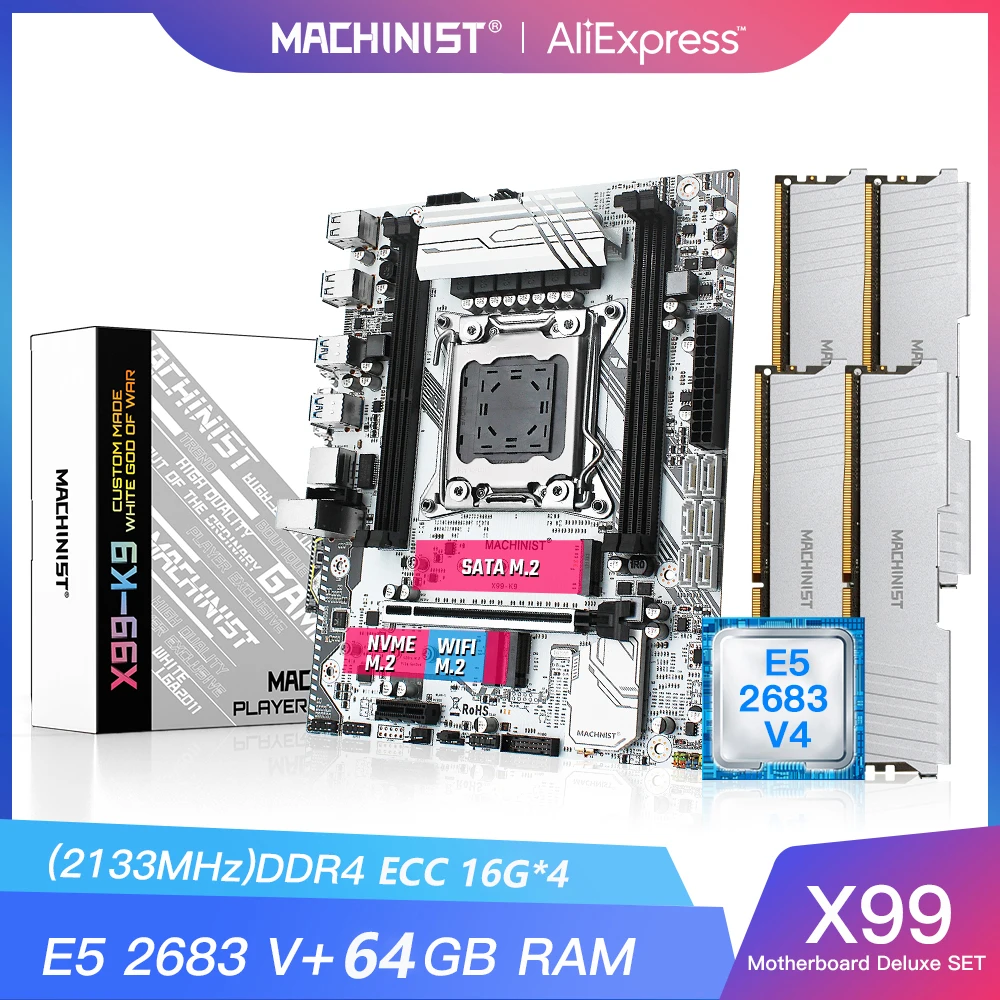 MACHINIST X99 K9 комплект материнской платы с процессором Xeon E5 2683 V4 64 ГБ (4*16G) DDR4 ECC RAM Memory LGA