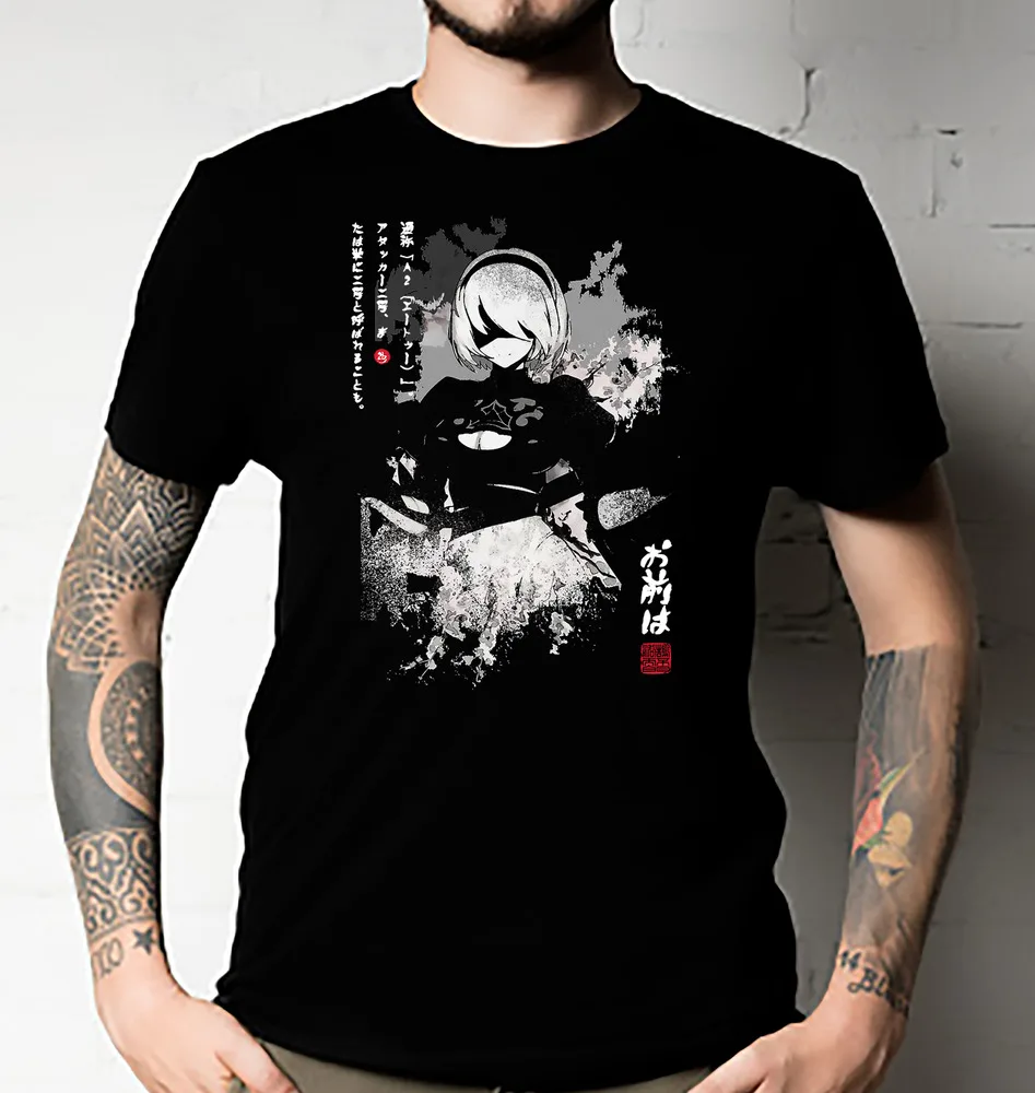 NieR Automata 2B Japan Ink купаーア_zadaートマ Nederland Black Essential Футболка унисекс. ВСЕ