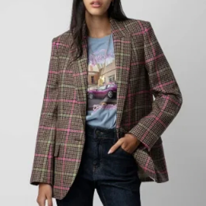 Women Plaid Wool Blazer Coat Back Slit Long Sleeve Lady Office Simple Single Button Suit Coat Autumn Winter
Women Plaid Wool Blazer Coat Back Slit Long Sleeve Lady Office Simple Single Button Suit Coat Autumn Winter