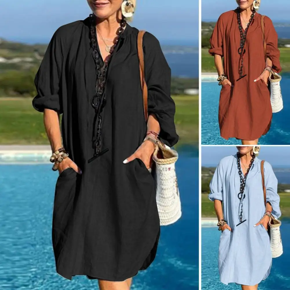 Summer Women Comfortable Casual Dress Elegant Solid Color Loose Shirt Spring for Outdoor Vestidos
Summer Women Comfortable Casual Dress Elegant Solid Color Loose Shirt Spring for Outdoor Vestidos