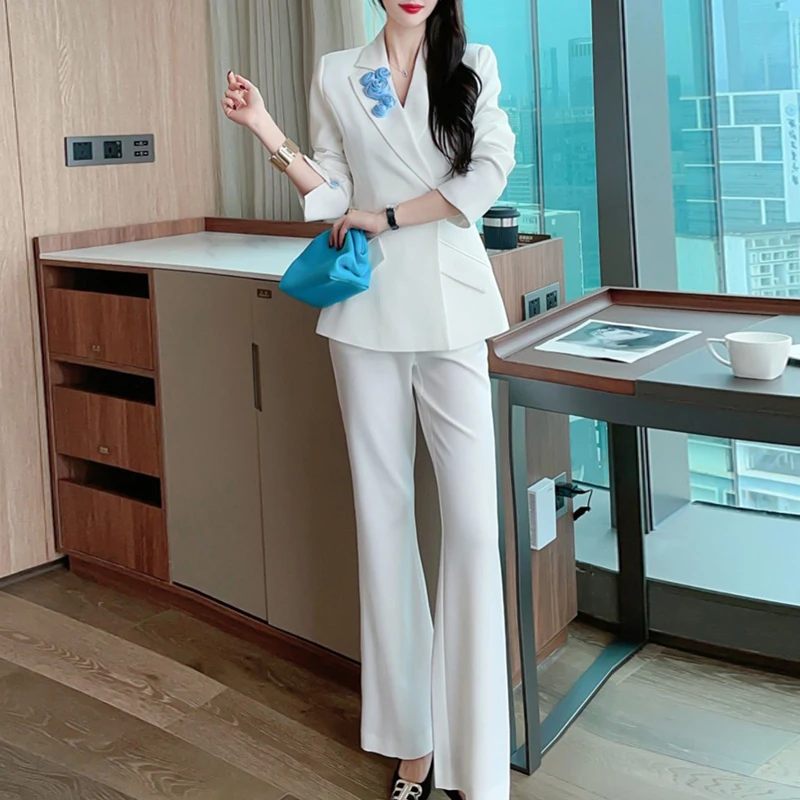 2023 Women Office White Suit Two-Piece Pantsuit Elegant Slim Blazer Female Set Casual Loose Flare Pants Jacket Work Clothes
2023 Women Office White Suit Two-Piece Pantsuit Elegant Slim Blazer Female Set Casual Loose Flare Pants Jacket Work Clothes