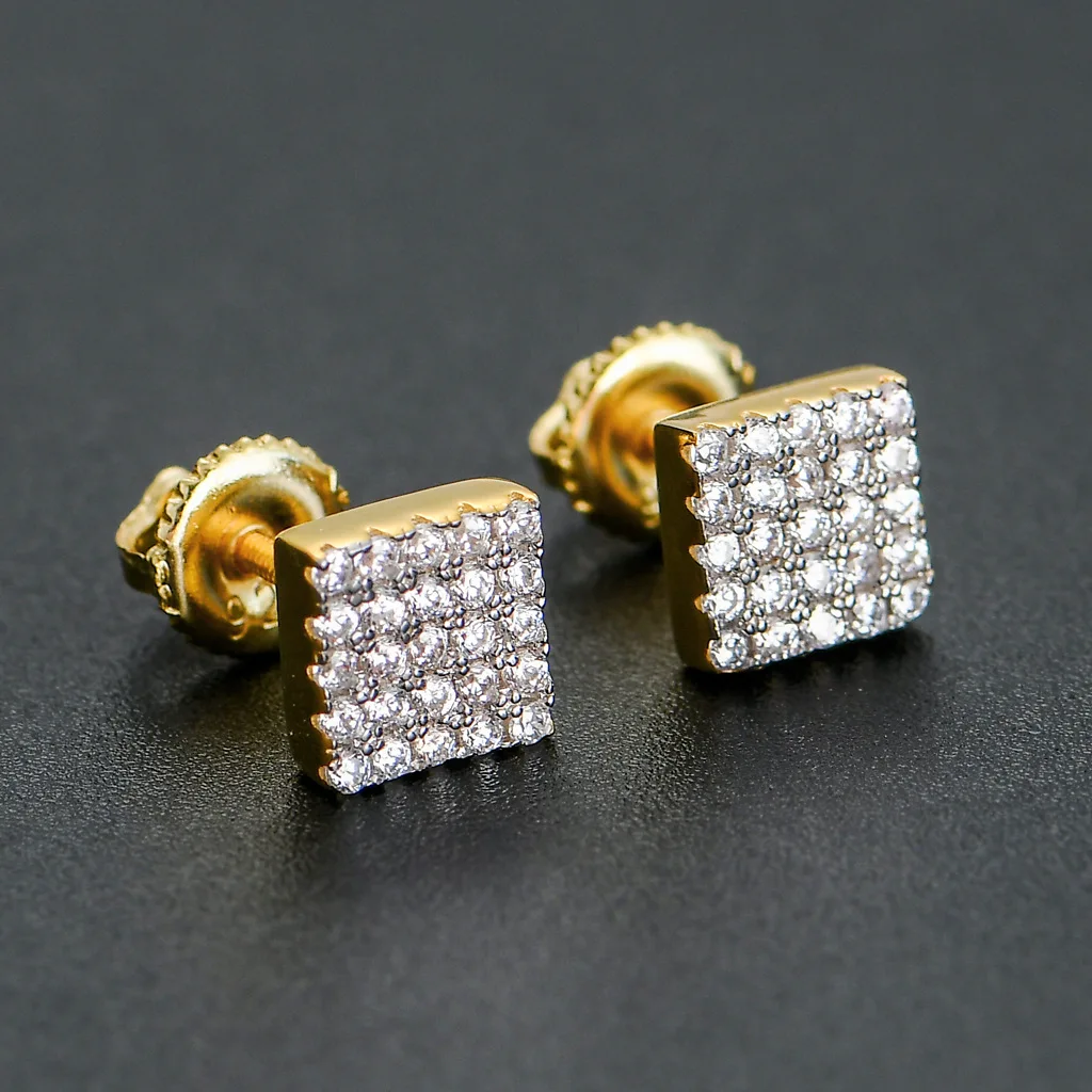 Street Hip Hop Yellow Gold Color Stud Earrings Men's Inlay AAA Clear Cubic Zirconia Stud Earrings Square Fashion Stud Earrings
Street Hip Hop Yellow Gold Color Stud Earrings Men's Inlay AAA Clear Cubic Zirconia Stud Earrings Square Fashion Stud Earrings