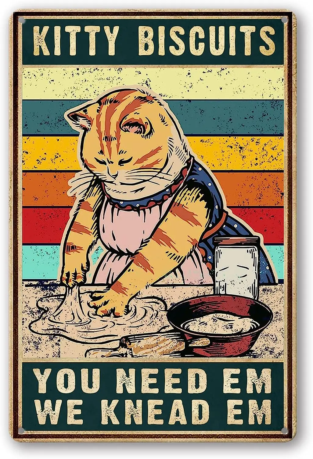 

Retro Cat Metal Tin Sign Vintage Cats Decor, Kitty Biscuits You Need Em We Knead Em Sign, Kitchen Coffee Signs Wall Decor