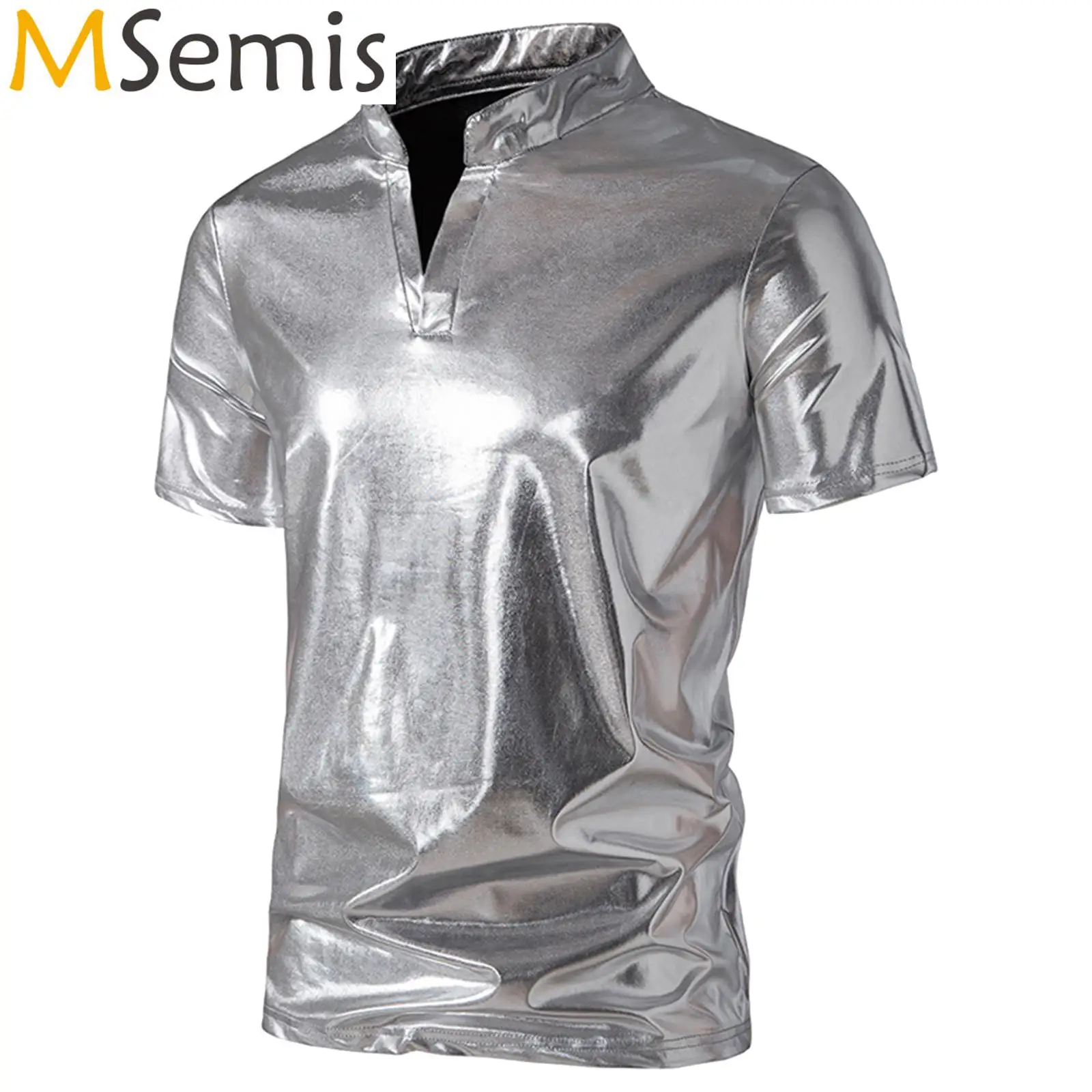 Мужская Блестящая футболка с коротким рукавом и воротником-стойкой
Мужская Блестящая футболка с коротким рукавом и воротником-стойкой