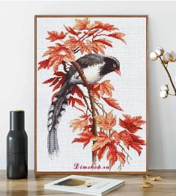 

luca-s b293 red maple bird 35-46 Cross Stitch Kit Packages Counted Cross-Stitching Kits New Pattern Cross stich unPainting Set