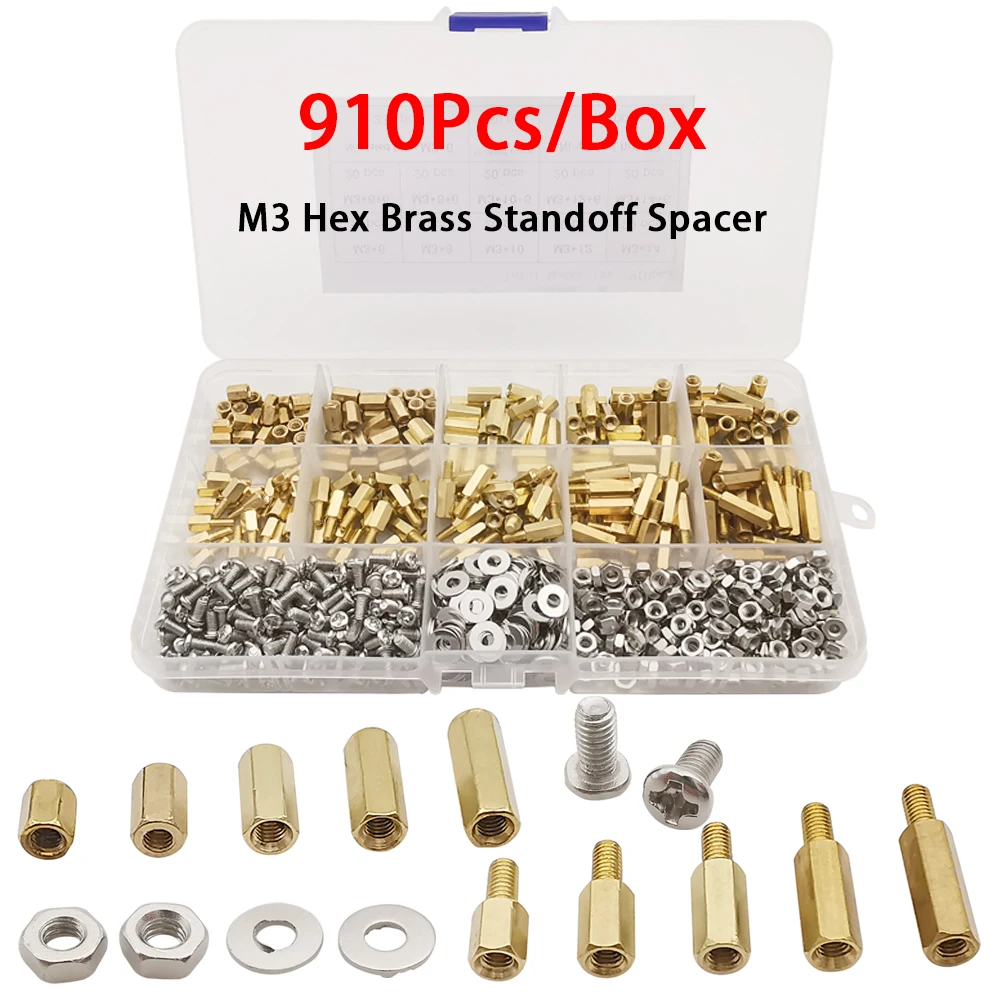 910Pcs/Box M3 Male Female Hex Brass Standoff Spacer Screw Nut Washer Assortment Kit PCB Motherboard Thread Standoff Pillar
910Pcs/Box M3 Male Female Hex Brass Standoff Spacer Screw Nut Washer Assortment Kit PCB Motherboard Thread Standoff Pillar
