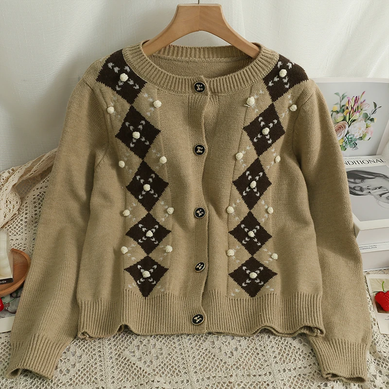Hikigawa Chic Fashion Women Autumn Retro Contrast Color Plaid Single Breasted Sweater Loose Long Sleeve Knitted Cargidan Top
Hikigawa Chic Fashion Women Autumn Retro Contrast Color Plaid Single Breasted Sweater Loose Long Sleeve Knitted Cargidan Top