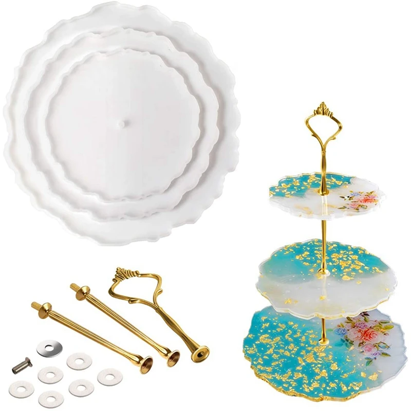 3 Tier Cake Stand Resin Tray Molds,DIY Irregular Epoxy Resin Casting Mold Home Decoration Craft With 3 Pcs Tray Brackets
3 Tier Cake Stand Resin Tray Molds,DIY Irregular Epoxy Resin Casting Mold Home Decoration Craft With 3 Pcs Tray Brackets