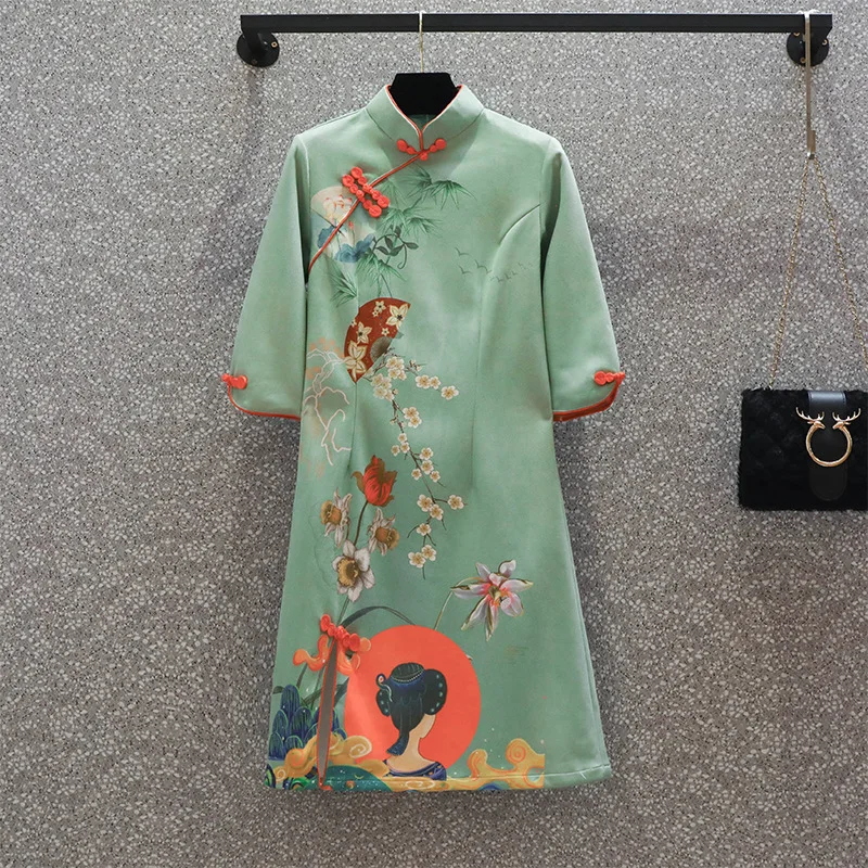 Chinese Traditional Vintage Light Green Floral Print Slim Split Mini Dresses For Women Fashion Improved Modern Cheongsam Dress
Chinese Traditional Vintage Light Green Floral Print Slim Split Mini Dresses For Women Fashion Improved Modern Cheongsam Dress
