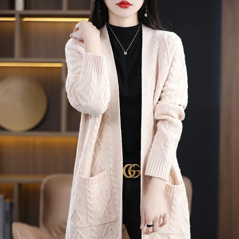 2023New Cardigan Women's 100% Pure Wool Coat Long Sleeve Knitted V-Neck Fashion Slim Fit Women's Pure Wool Cardigan Long Coat
2023New Cardigan Women's 100% Pure Wool Coat Long Sleeve Knitted V-Neck Fashion Slim Fit Women's Pure Wool Cardigan Long Coat