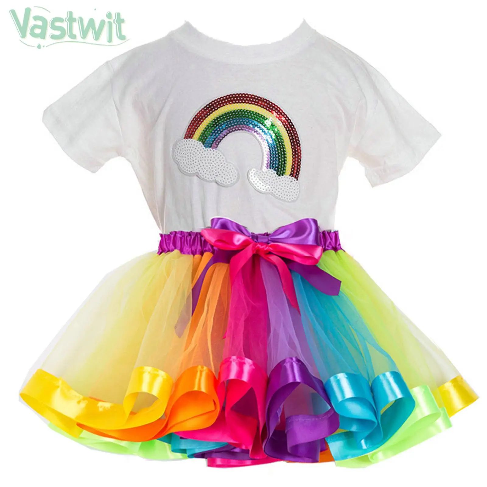 Kids Girls Summer Wear Clothing Short Sleeve Round Neck Rainbow Decor Top with Colorful Tutu Skirt for Child Daily Casual Wear
Kids Girls Summer Wear Clothing Short Sleeve Round Neck Rainbow Decor Top with Colorful Tutu Skirt for Child Daily Casual Wear