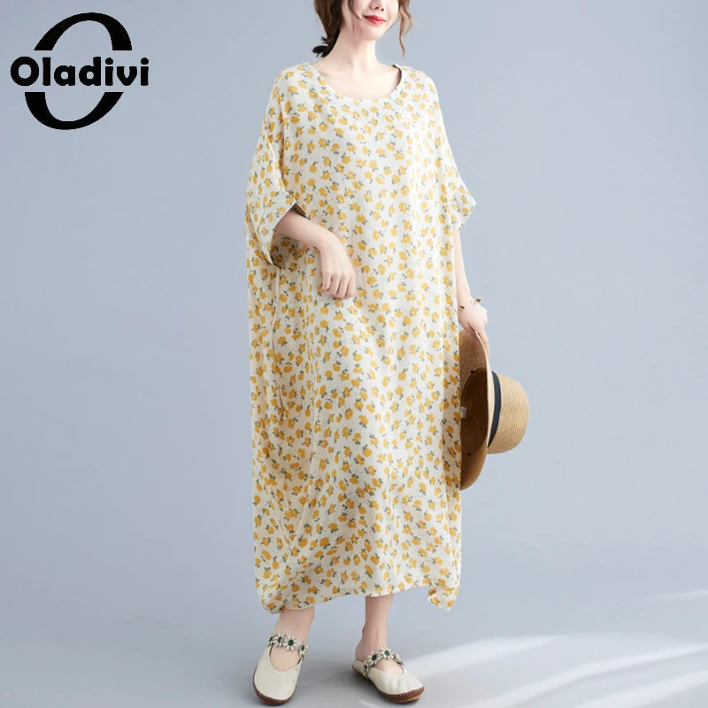Платье Oladivi оверсайз из хлопка и льна с цветочным принтом, модные летние платья в стиле бохо, платья 51011 4XL 5XL 6XL 8XL 
Платье Oladivi оверсайз из хлопка и льна с цветочным принтом, модные летние платья в стиле бохо, платья 51011 4XL 5XL 6XL 8XL