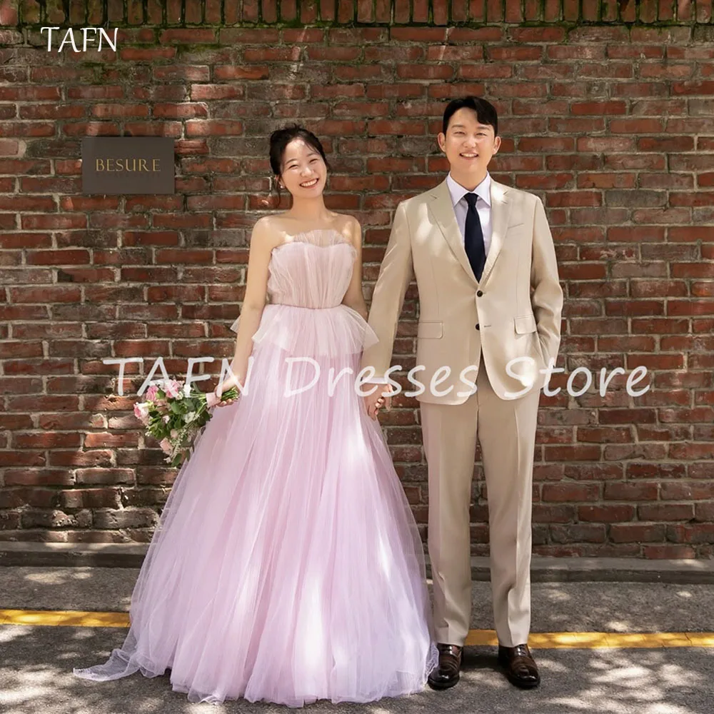 TAFN Princes Розовые вечерние платья A line Тюль Корейское свадебное платье длиной до
