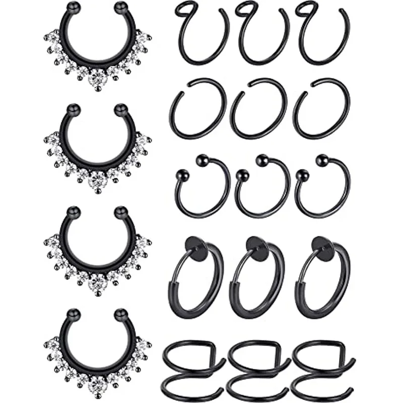 19 Pcs Fake Nose Ring Hoop Set Stainless Steel Nose Lip Ear Ring Piercing Jewelry Septum Ring Non-Pierced Clip Body Jewelry
19 Pcs Fake Nose Ring Hoop Set Stainless Steel Nose Lip Ear Ring Piercing Jewelry Septum Ring Non-Pierced Clip Body Jewelry