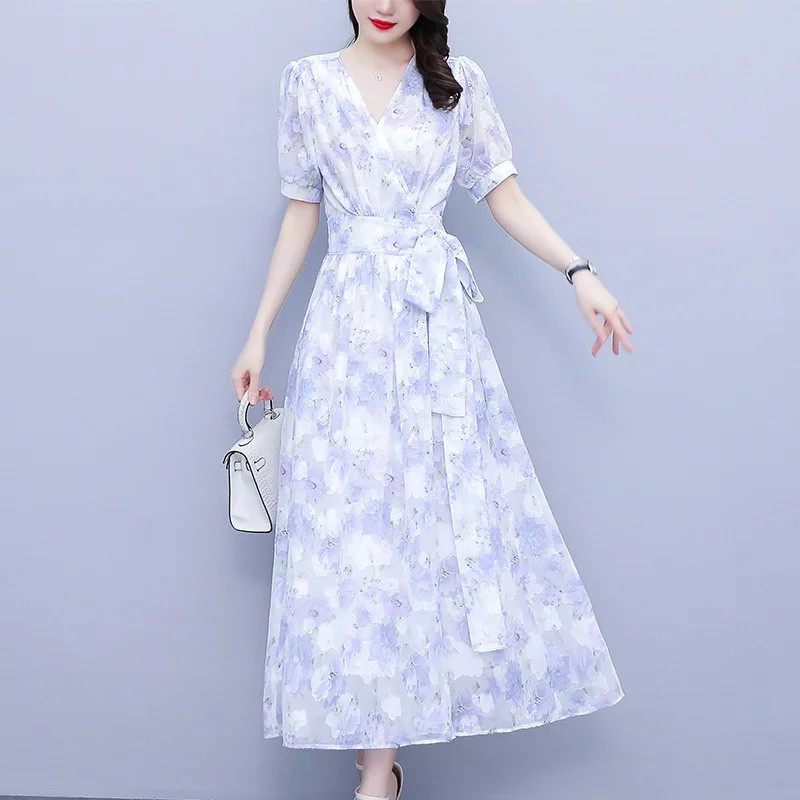 Slim Waist Belt Women Summer Dress Long Maxi 4xl 3xl Elegant Chiffon Dresses Floral A Line V Neck Casual Women's Clothing 2022
Slim Waist Belt Women Summer Dress Long Maxi 4xl 3xl Elegant Chiffon Dresses Floral A Line V Neck Casual Women's Clothing 2022