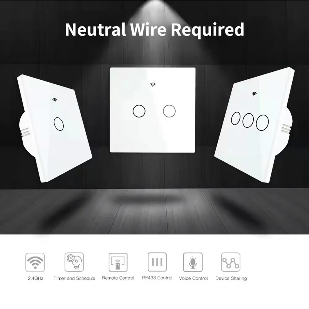 Tuya Smart Wifi Touch Switch Need Neutral Wire Required Smart HomeLife wall Light Switch 1/2/3/4 Gang Alexa Google Voice Control
Tuya Smart Wifi Touch Switch Need Neutral Wire Required Smart HomeLife wall Light Switch 1/2/3/4 Gang Alexa Google Voice Control