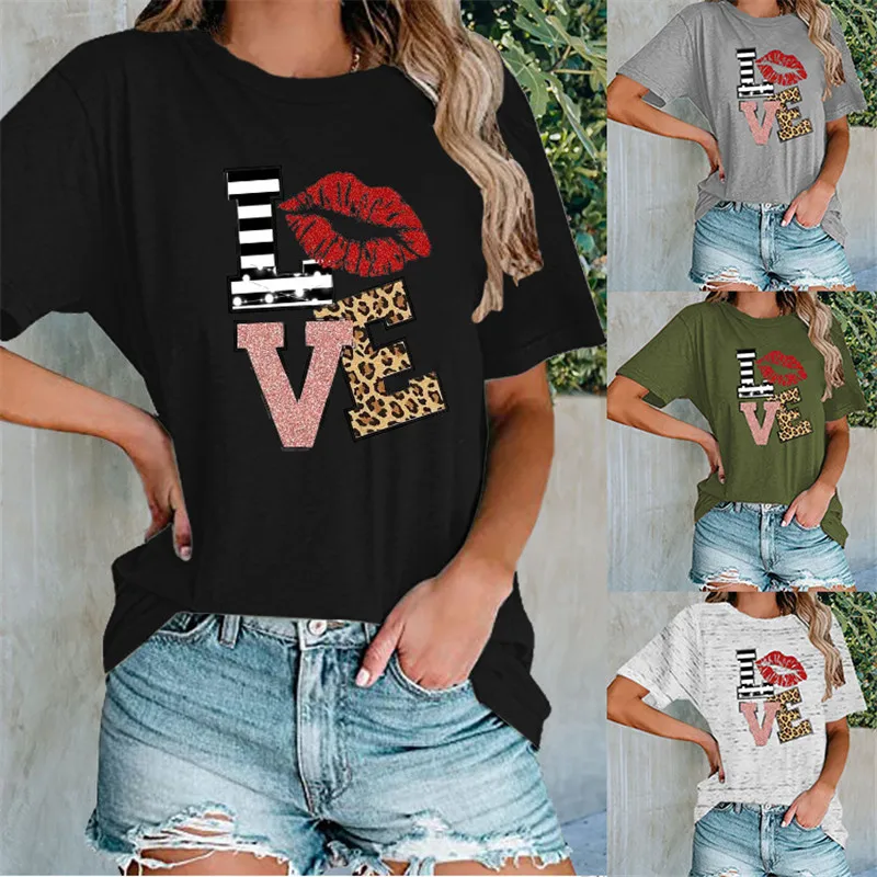 Summer New Valentine's Day Short Sleeve T-Shirt Retro Casual Women's LOVE Lips Top Print Cotton Simple Texture
Summer New Valentine's Day Short Sleeve T-Shirt Retro Casual Women's LOVE Lips Top Print Cotton Simple Texture