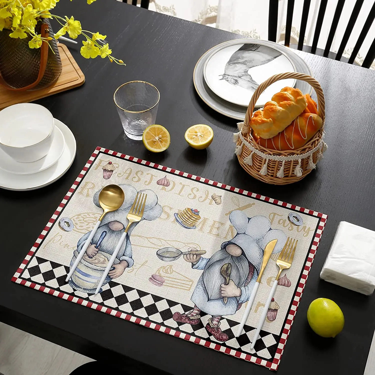 Durable Placemats Place Mat Chef Gnome Dessert Red and White Buffalo Plaid Washable Durable Kitchen Home Decor Table Mats
Durable Placemats Place Mat Chef Gnome Dessert Red and White Buffalo Plaid Washable Durable Kitchen Home Decor Table Mats