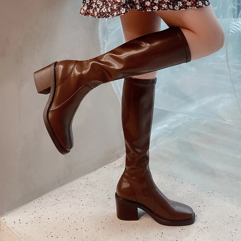 Arden Furtado Autumn Winter Women Knee High Boots Square Toe Chunky Heels 7cm Fashion burgundy Stretch pu Knee high Boots 33 40 
Arden Furtado Autumn Winter Women Knee High Boots Square Toe Chunky Heels 7cm Fashion burgundy Stretch pu Knee high Boots 33 40