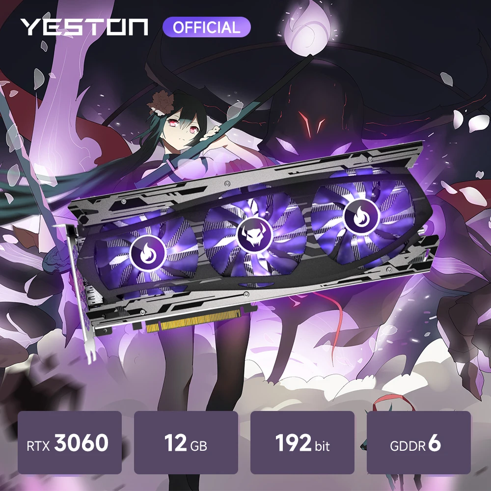 YESTON NVIDIA Geforce RTX 3060 Видеокарта GDDR6 12G 192bit RGB RTX3060-12GD6 LB Компьютер Настольный GPU Разгон -
