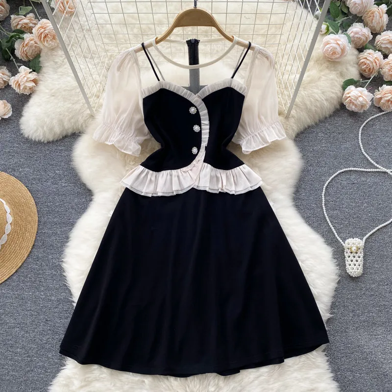 Sweet first love Dress summer 2022 new splicing mesh short sleeve large swing A-line Dress
Sweet first love Dress summer 2022 new splicing mesh short sleeve large swing A-line Dress