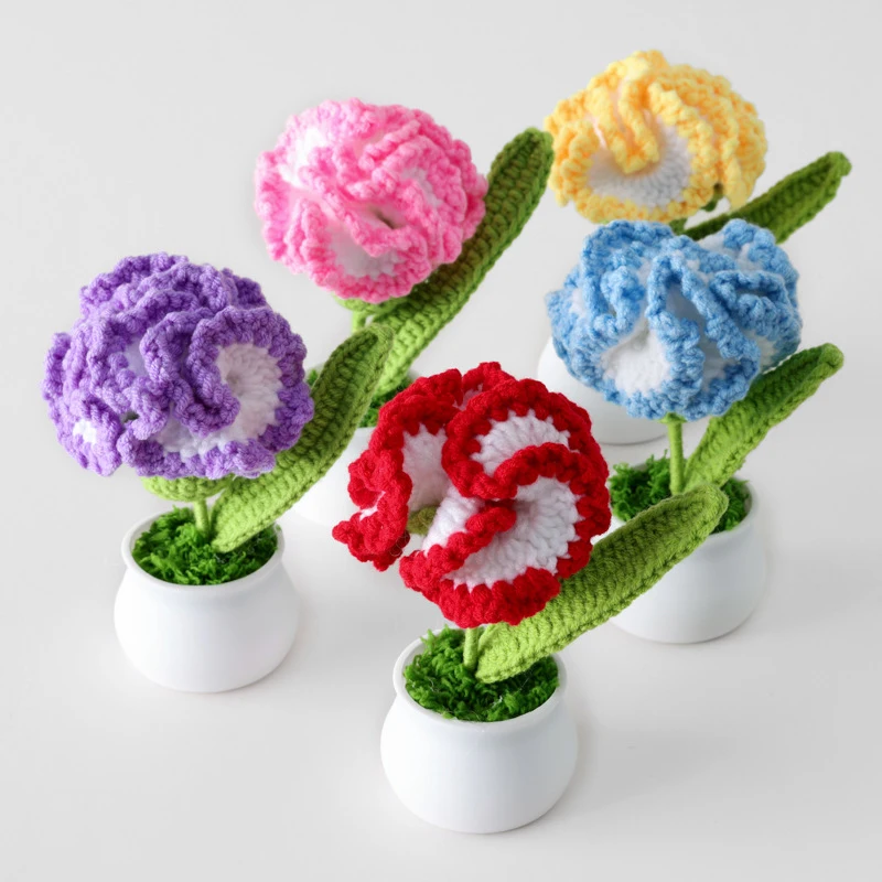 Handmade Knitted Carnation Potted Flowers Artificial Crocheted Flower Desktop Ornaments for Home Wedding Party Photography Props 
Handmade Knitted Carnation Potted Flowers Artificial Crocheted Flower Desktop Ornaments for Home Wedding Party Photography Props