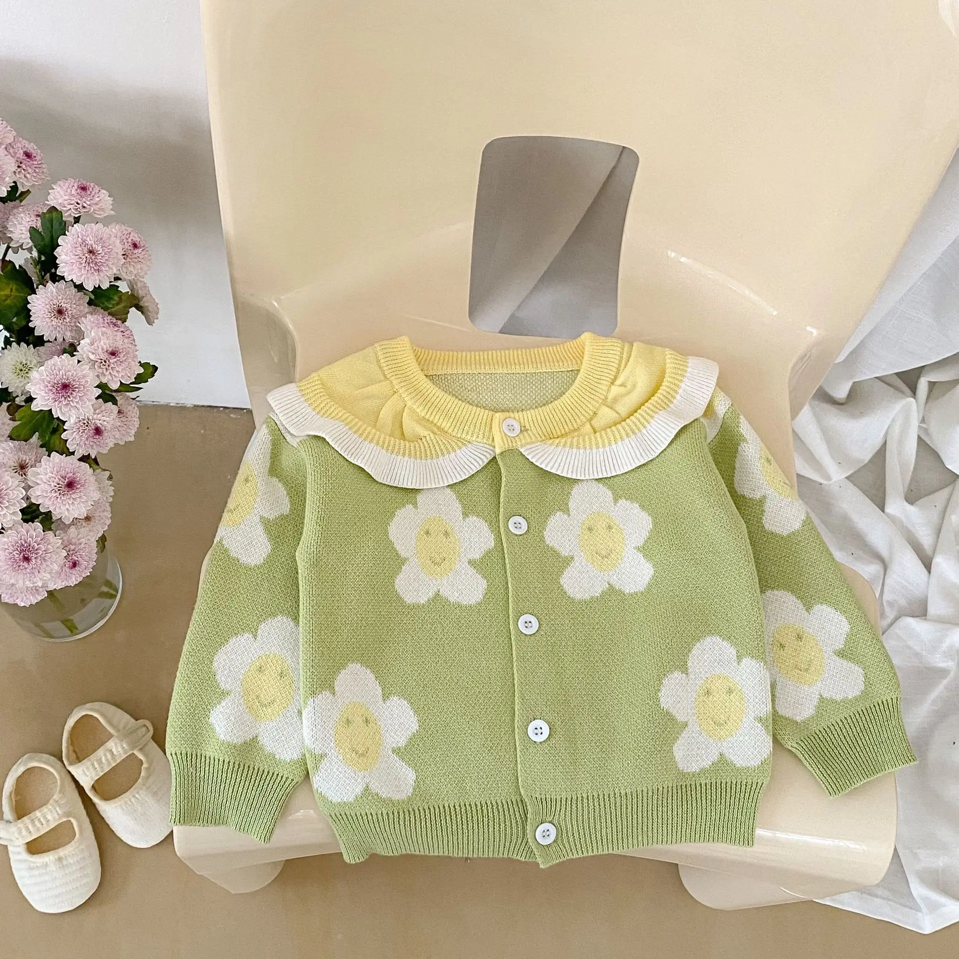 Girl Baby Sweet Flower Peter Pan Collar Cardigan Kids Casual Outwear Knitwear Shirt Toddler Comfortable Patchwork Sweater
Girl Baby Sweet Flower Peter Pan Collar Cardigan Kids Casual Outwear Knitwear Shirt Toddler Comfortable Patchwork Sweater