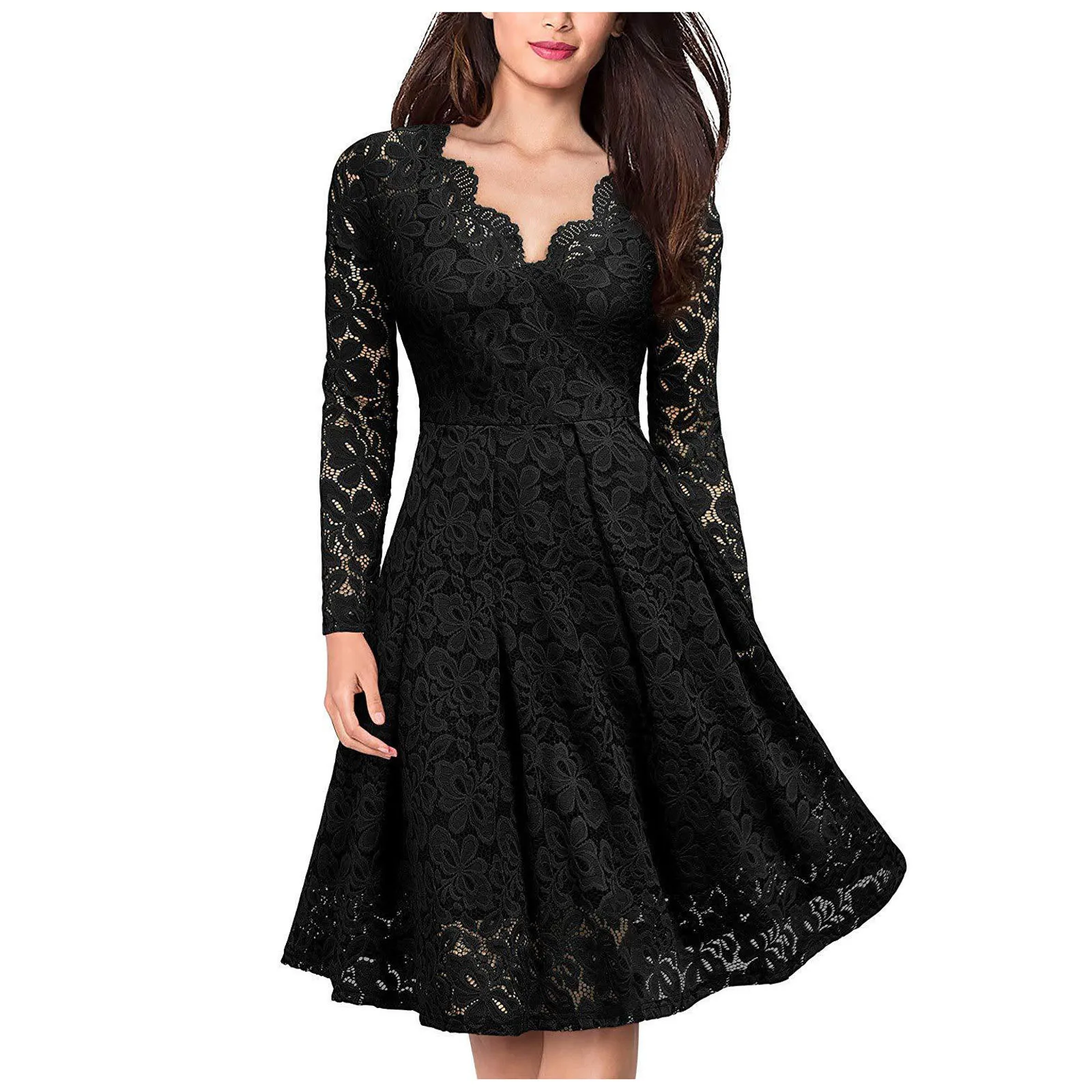 Long Fashion Color Knee V-Neck Length Women's Dress Lace Solid Sleeve Slim Women's Dress Womens Maxi Dresses with Slits
Long Fashion Color Knee V-Neck Length Women's Dress Lace Solid Sleeve Slim Women's Dress Womens Maxi Dresses with Slits