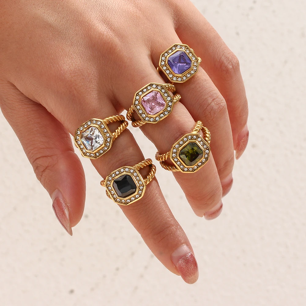 Retro Colorful AAA Zircon Crystal Aesthetic Rings Jewelry for Women Luxury Stainless Steel Gold Plated Twist Finger Rings
Retro Colorful AAA Zircon Crystal Aesthetic Rings Jewelry for Women Luxury Stainless Steel Gold Plated Twist Finger Rings