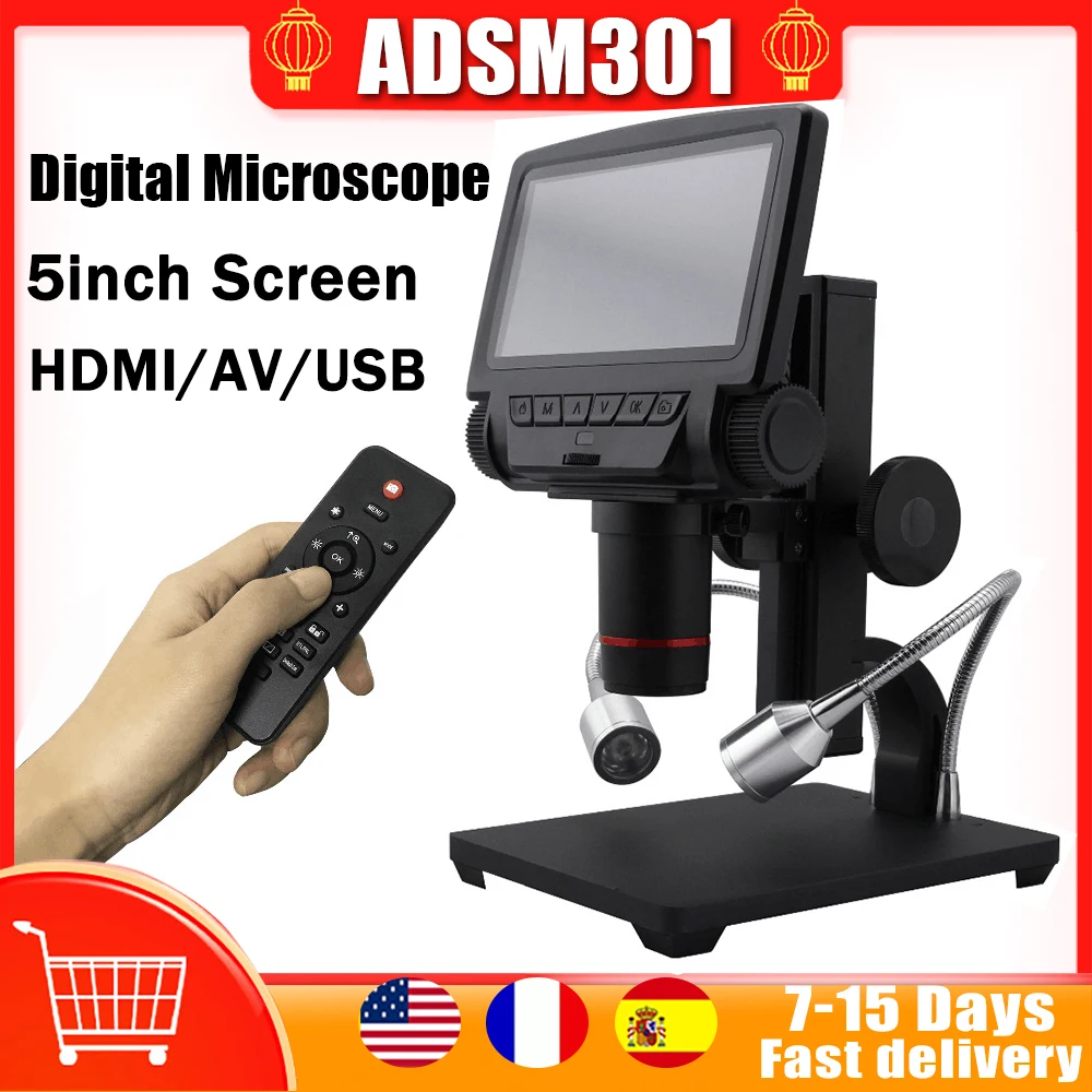 

Andonstar ADSM301 Microscope 5 in Digital HD Screen HDMI-Compatible/AV 1080P USB Video Microscope for PCB Phone Repair Soldering